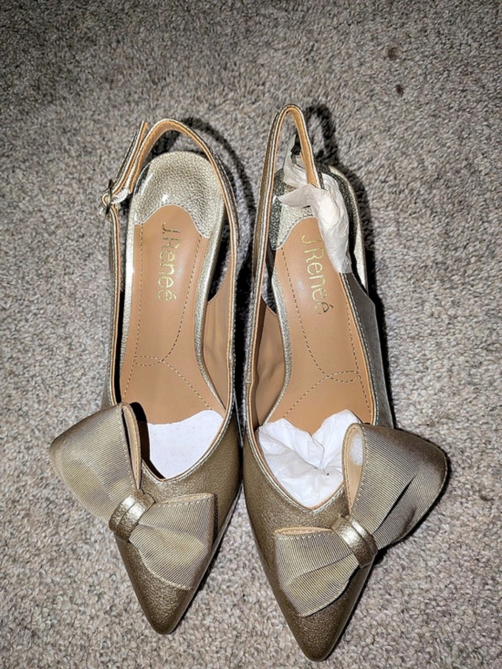 J. Renee Delara Pointed Toe Bow Heels in Gold